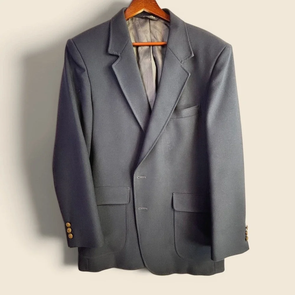 Vintage Hopsack Blazer John Peel 43R Navy Blue Summer Partially Lined USA